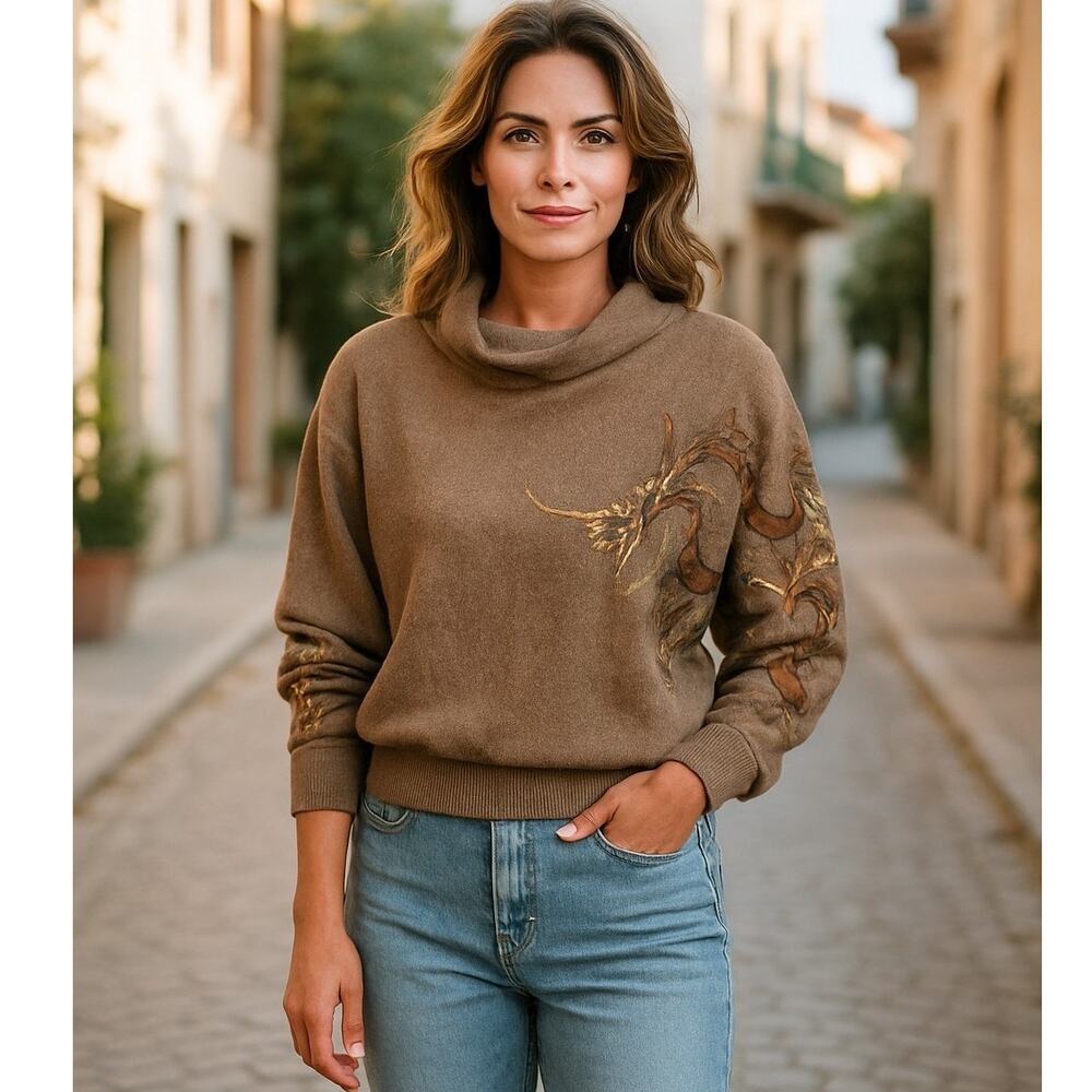 Vintage Kirin Creations Batwing Sweater Embroidered Chinese Dragon Rhinestone M